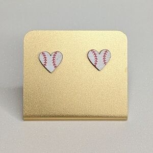 Baseball heart wood stud earrings